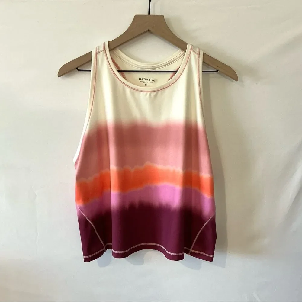 NWT Athleta Shanti Printed Crop Tank 2X White Orange Purple Ombre